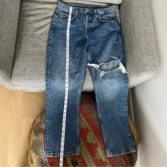 💗MUST GO free ship! Topshop Editor Ripped Straight Leg Jeans Mid Blue - Picture 2 of 9